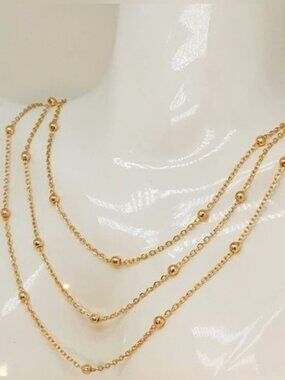 Gold Plated Stainless Steel 1pc Layered Beaded Chain Necklace